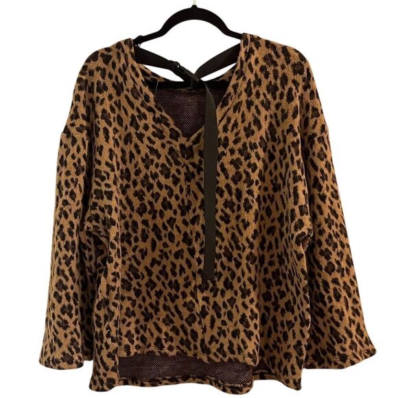 Zara Trafaluc Women's Leopard Print Pullover Sweater Size L Mobwife Tie Detail - Picture 4 of 6